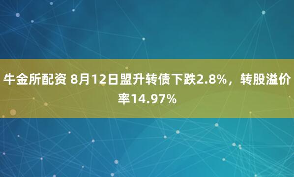 牛金所配资 8月12日盟升转债下跌2.8%，转股溢价率14.97%